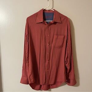 Men’s Bugatchi Uomo Pink and Orange Pin Stripe Button Up Long Sleeve